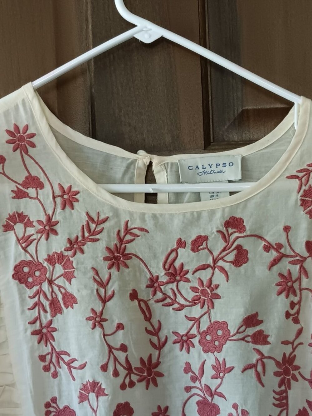 CALYPSO ST. BARTH Cream and Pink Embroidered and Ruffled Peasant Blouse Size S - Picture 3 of 15